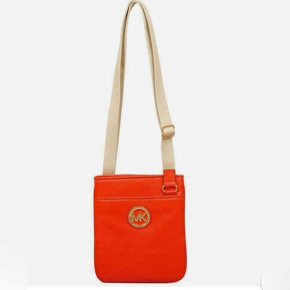 Michael Kors Fulton Pebble Leather Crossbody Bag-Mandarin/Gold - Picture 1 of 10